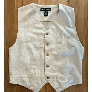Addendum Mens Linen Vest Large Beige Cotton Blend Waistcoat Adjustable Back